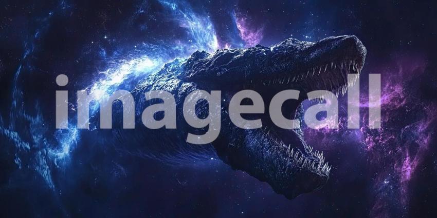 Dark Cosmic Galaxy with Swirling Blue and Purple Nebulas, Deep Space Background, Stellar Design