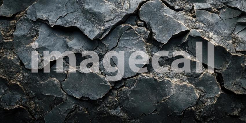 Dark Cracked Rock Texture with Deep Shadows, Rugged Surface, Weathered Stone Background