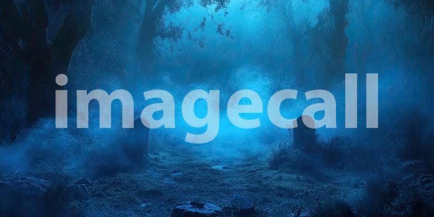 Dark Misty Graveyard with Glowing Blue Fog, Eerie and Haunting Background Design