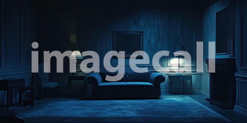 Dark Moody Room with a Single Light Source Creating Shadows, Atmospheric and Mysterious Background