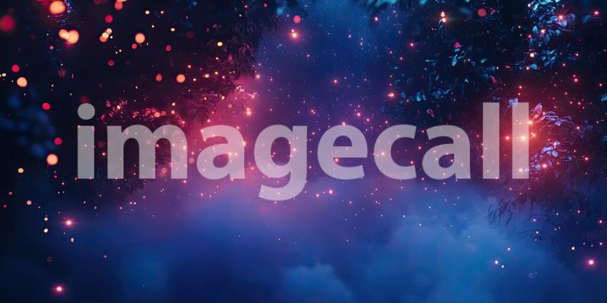 Dark Mystic Night with Glowing Fireflies and Soft Fog, Enchanting and Dreamy Background Design