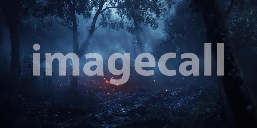 Dark Mystic Night with Glowing Fireflies and Soft Fog, Enchanting and Dreamy Background Design