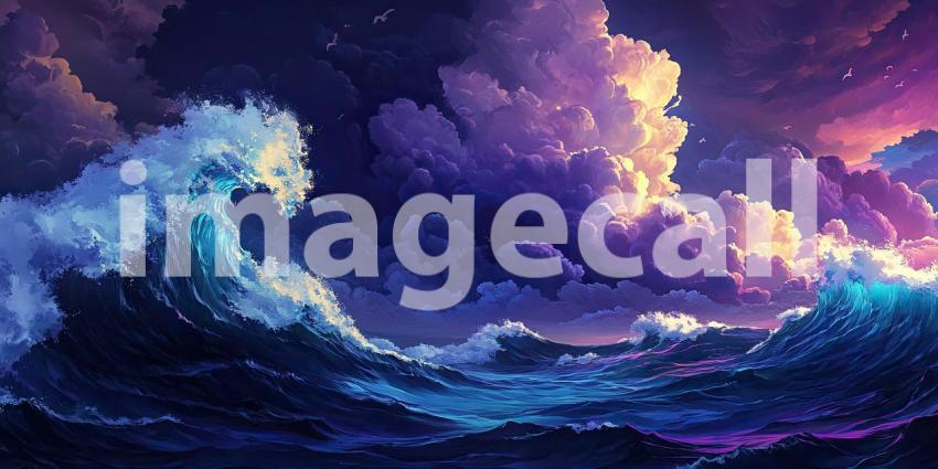 Dark Ocean Storm with Towering Waves Crashing Dramatically, Powerful and Intense Background Design