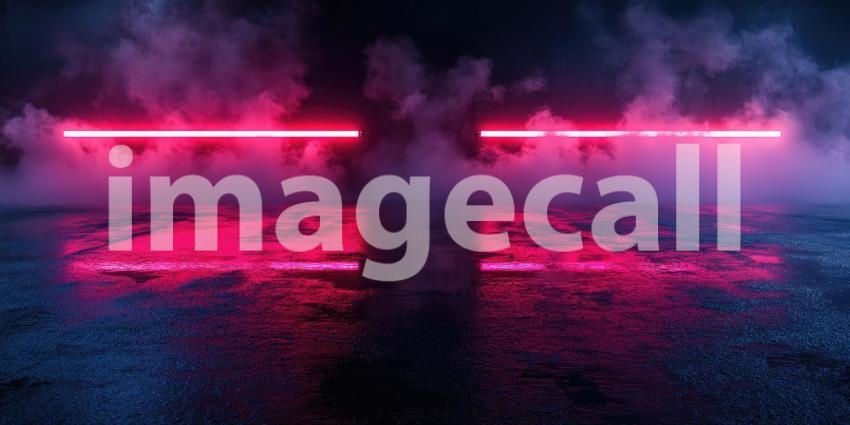 Dark Night Empty Scene with Wet Asphalt, Red and Blue Neon, Smoke, and Reflections, Cinematic Background