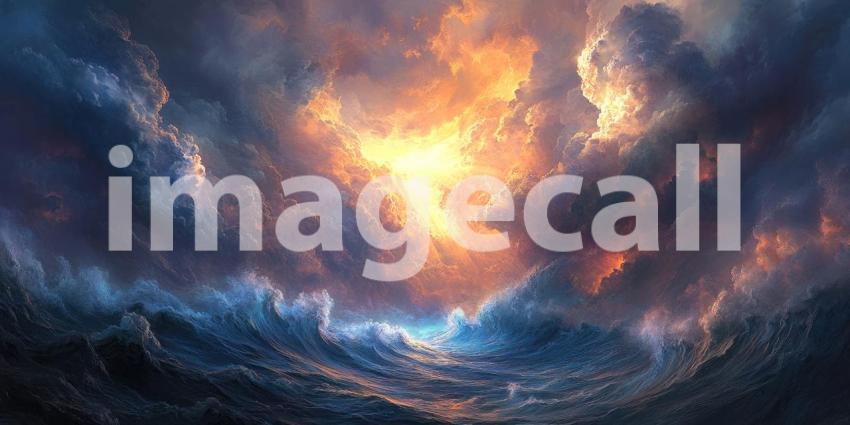Dark Ocean Storm with Towering Waves Crashing Dramatically, Powerful and Intense Background Design