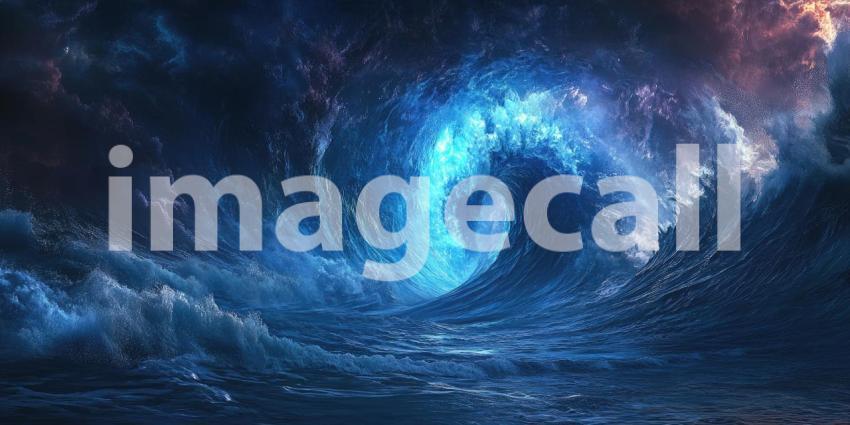 Dark Ocean Storm with Towering Waves Crashing Dramatically, Powerful and Intense Background Design
