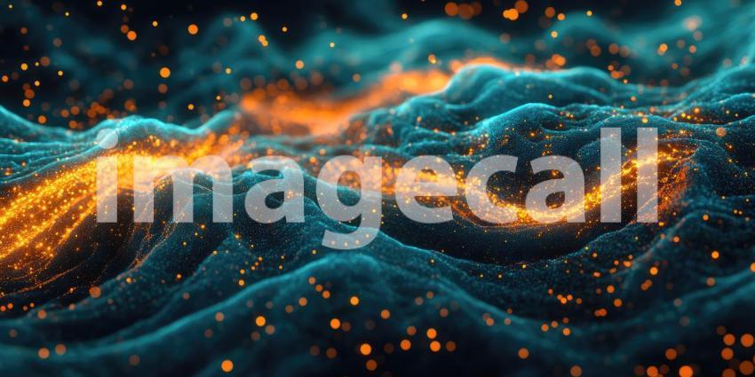 Dark Ocean with Glowing Bio-luminescent Waves Crashing, Magical and Mystical Background Design