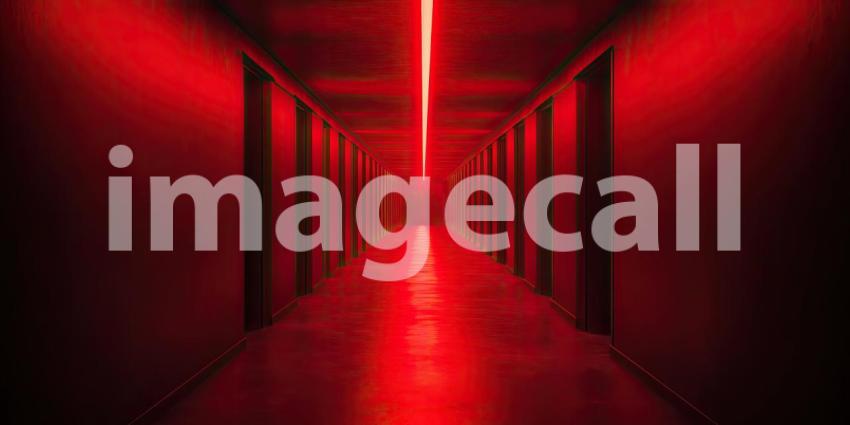 Dark Sci-Fi Corridor with Eerie Red Lighting, Futuristic and Suspenseful Background Design