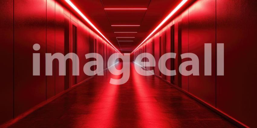 Dark Sci-Fi Corridor with Eerie Red Lighting, Futuristic and Suspenseful Background Design