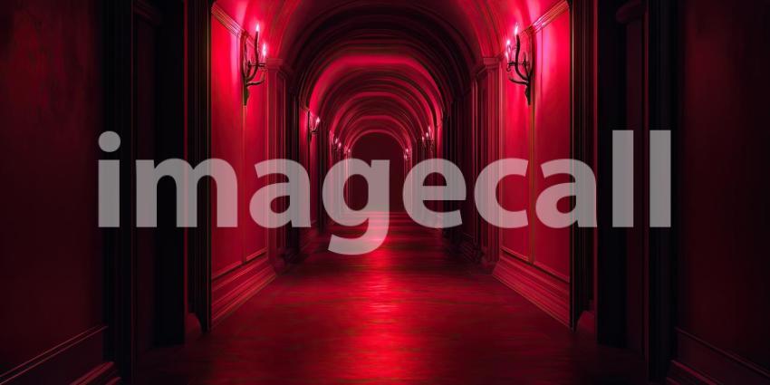 Dark Sci-Fi Corridor with Eerie Red Lighting, Futuristic and Suspenseful Background Design