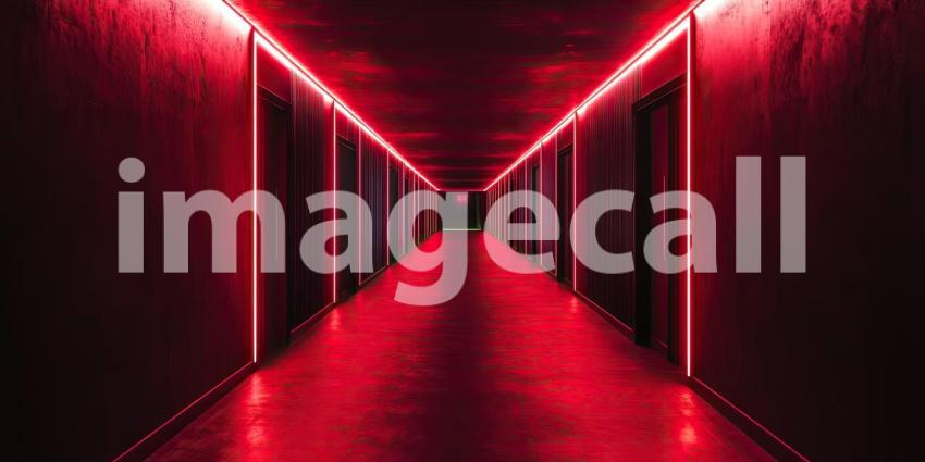 Dark Sci-Fi Corridor with Eerie Red Lighting, Futuristic and Suspenseful Background Design