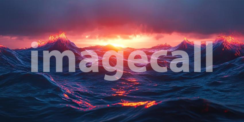 Dark Ocean with Glowing Bio-luminescent Waves Crashing, Magical and Mystical Background Design