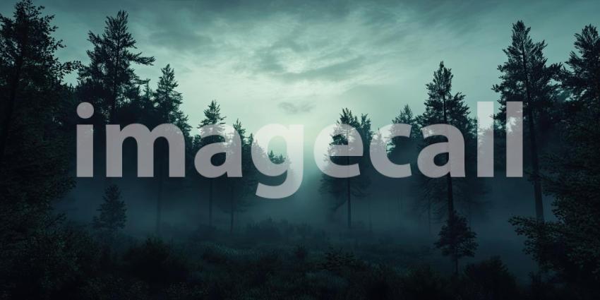 Dark Foggy Forest with Glowing Mist, Mysterious and Atmospheric Background Design
