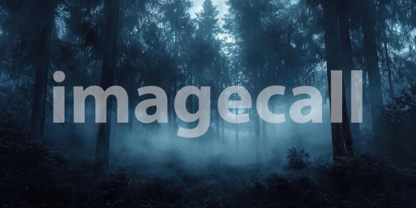 Dark Foggy Forest with Glowing Mist, Mysterious and Atmospheric Background Design