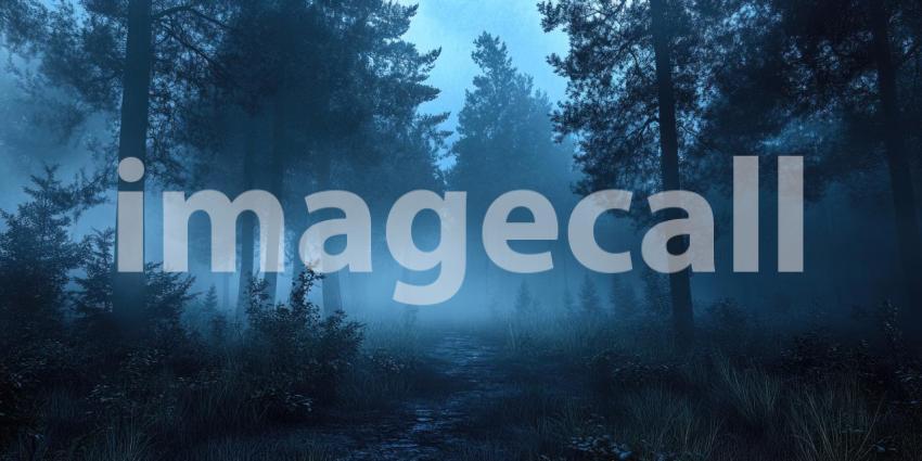 Dark Foggy Forest with Glowing Mist, Mysterious and Atmospheric Background Design