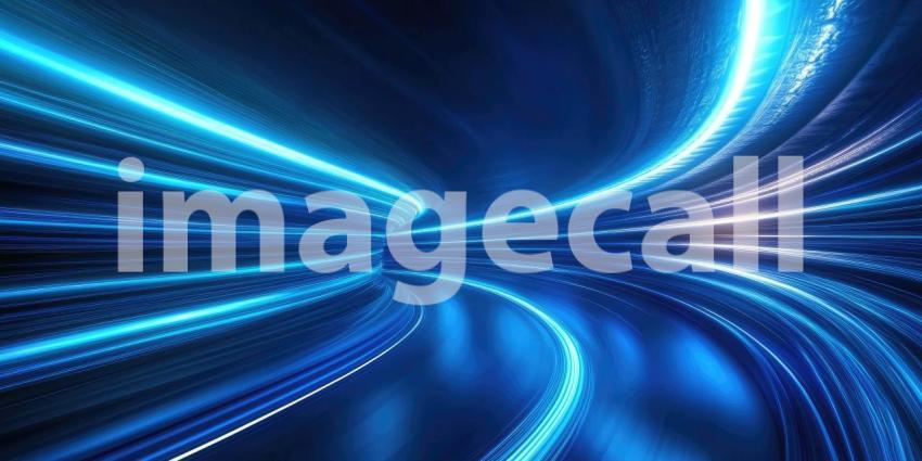 Dark Futuristic Tunnel with Glowing Neon Blue Light Strips, Sleek and Sci-Fi Background Design