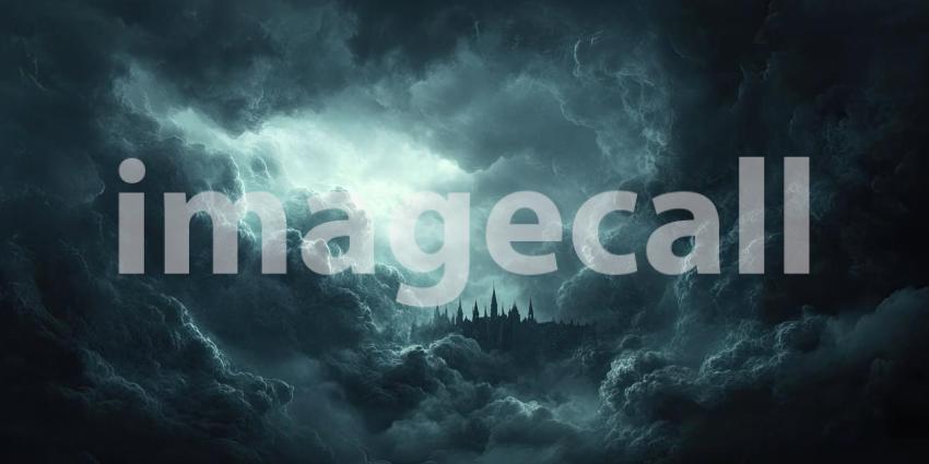 Dark Gothic Castle Under a Thunderstorm Sky, Dramatic and Mysterious Fantasy Background Design