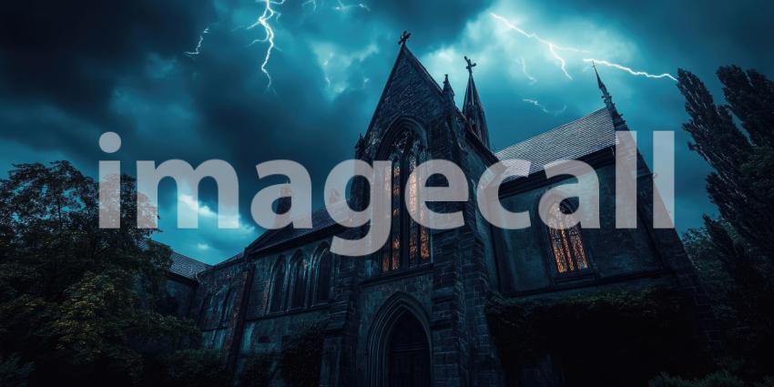 Dark Gothic Castle Under a Thunderstorm Sky, Dramatic and Haunting Fantasy Background Design