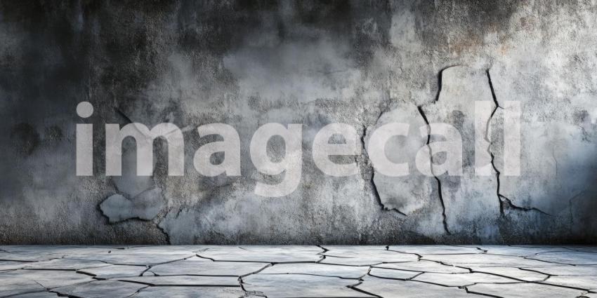 Dark Grunge Wall with Faded Cracks, Weathered and Moody Background Design