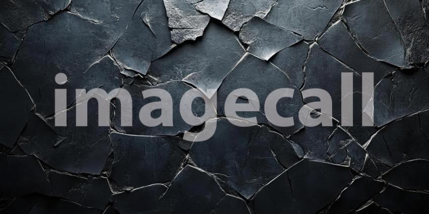 Dark Stone Wall with Visible Cracks, Rugged and Weathered Background Design