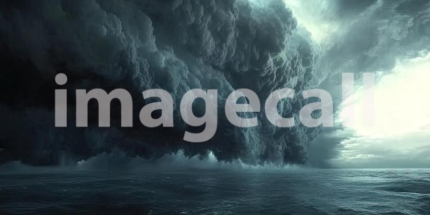 Dark Storm Clouds Rolling Over an Endless Ocean Horizon, Dramatic and Intense Background Design