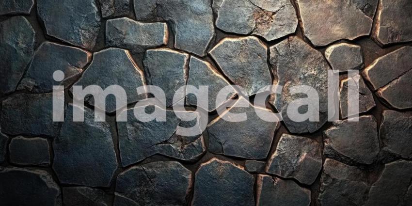 Dark Stone Wall with Visible Cracks, Rugged and Weathered Background Design