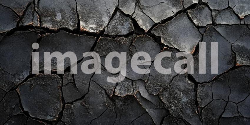 Dark Stone Wall with Visible Cracks, Rugged and Weathered Background Design