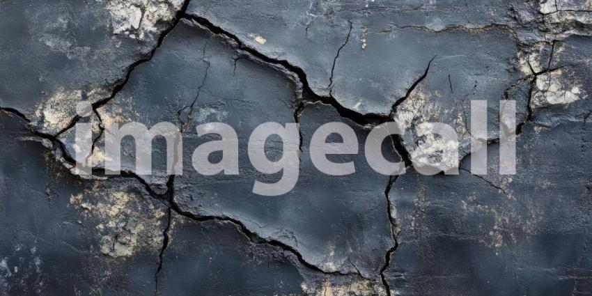 Dark Stone Wall with Visible Cracks, Rugged and Weathered Background Design