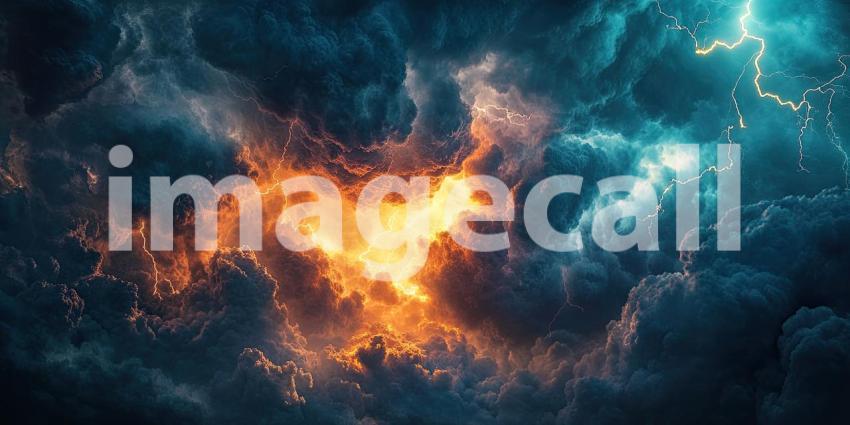 Dark Stormy Clouds with Dramatic Lightning Strikes, Intense and Electrifying Background Design