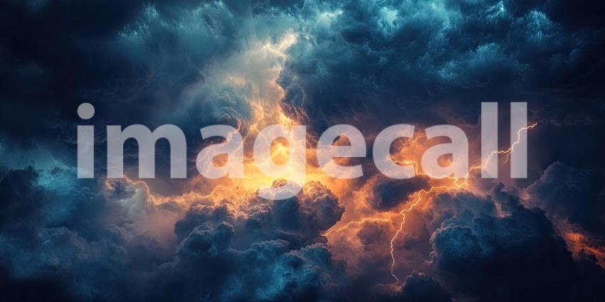Dark Stormy Clouds with Dramatic Lightning Strikes, Intense and Electrifying Background Design