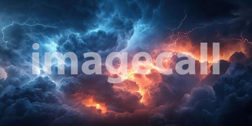 Dark Stormy Clouds with Dramatic Lightning Strikes, Intense and Electrifying Background Design