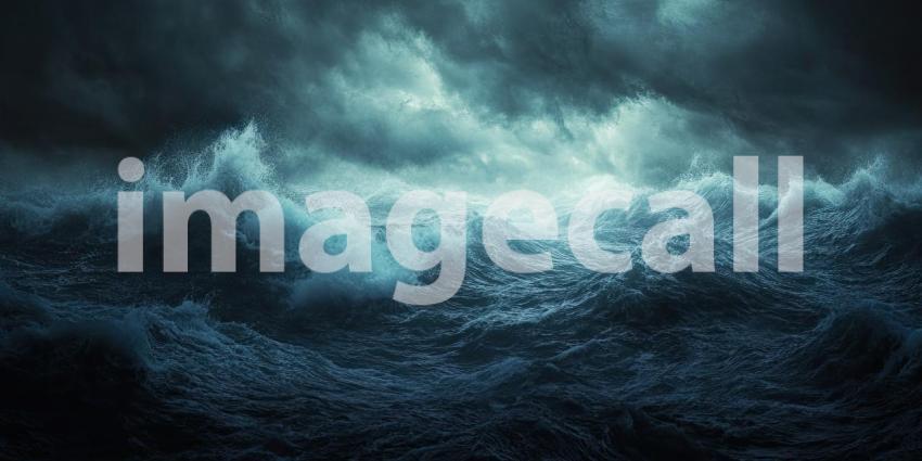 Dark Stormy Ocean with Crashing Waves, Dramatic and Turbulent Background Design