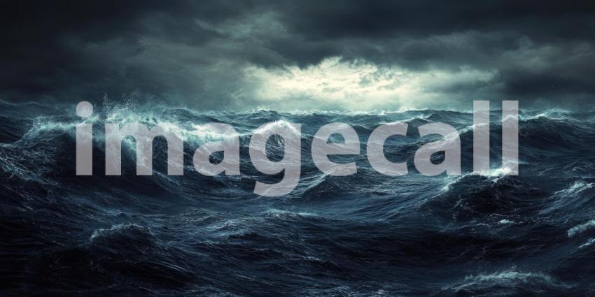Dark Stormy Ocean with Crashing Waves, Dramatic and Turbulent Background Design