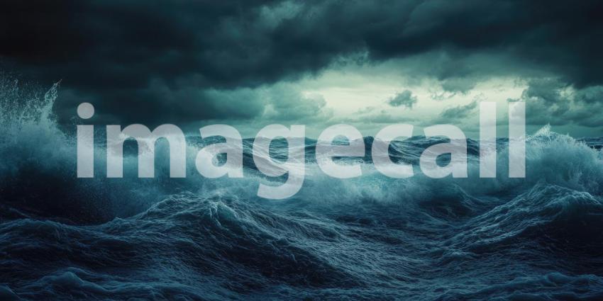 Dark Stormy Ocean with Crashing Waves, Dramatic and Turbulent Background Design