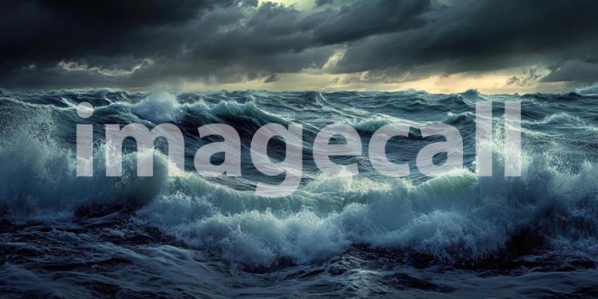 Dark Stormy Ocean with Crashing Waves, Dramatic and Turbulent Background Design
