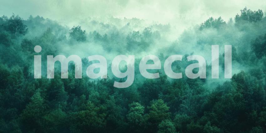 Deep Emerald Green Forest with Misty Fog Layers, Enchanted Nature Scene, Dreamy Woodland Atmosphere, Serene Wilderness