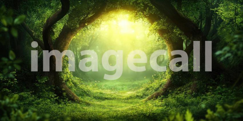 Deep Forest Green with Natural Lighting, Lush Woodland Atmosphere, Vibrant Greenery, Tranquil Nature Background, Serene Landscape