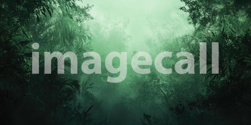 Deep Forest Green with Soft Morning Fog, Tranquil Woodland Atmosphere, Misty Green Landscape, Serene Nature Scene