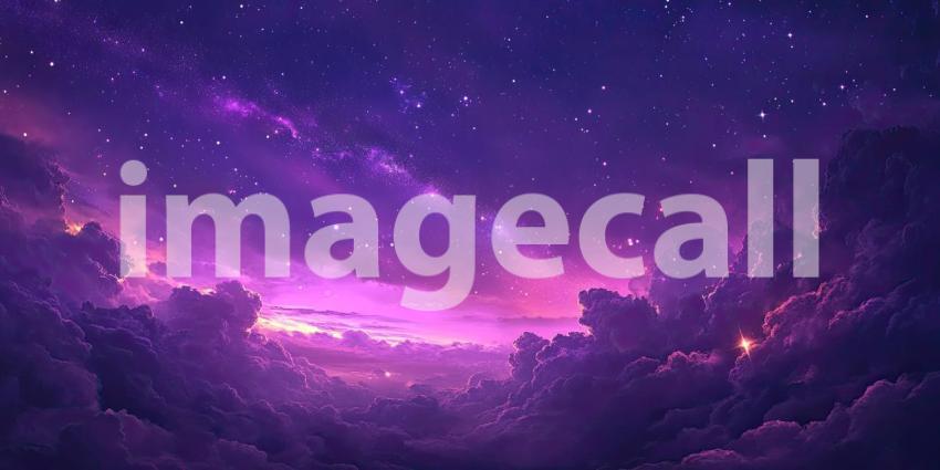 Deep Purple Twilight Sky with Scattered Glowing Stars, Calm Night, Celestial Beauty, Mystical Sky Background