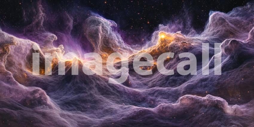 Deep Purple Nebula with Bright Cosmic Dust, Glowing Stars, Mystical Space, Ethereal Nebula Background