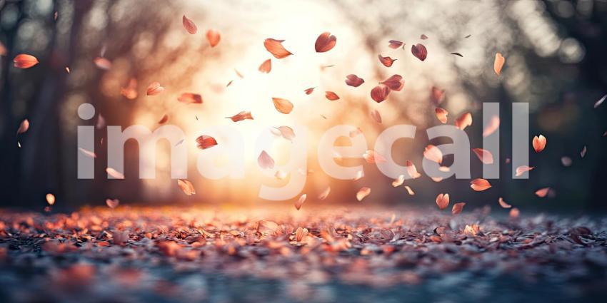 Delicate Cherry Blossom Petals Gently Falling in Soft Sunlight, Spring Bloom, Serene Floral Background