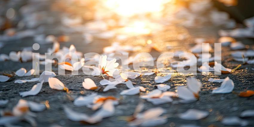Delicate Cherry Blossom Petals Gently Falling in Soft Sunlight, Spring Bloom, Serene Floral Background