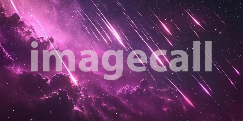 Deep Purple and Pink Cosmic Starfield with Bright Shooting Stars, Glowing Nebula, Mystical Space Background