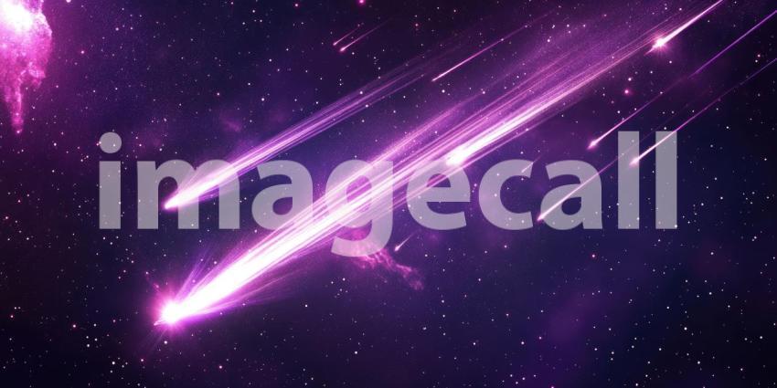 Deep Purple and Pink Cosmic Starfield with Bright Shooting Stars, Glowing Nebula, Mystical Space Background
