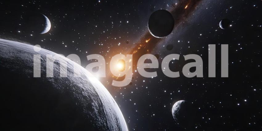 Deep Space View with Multiple Planets and a Glowing Nebula, Cosmic Scene, Galactic Background
