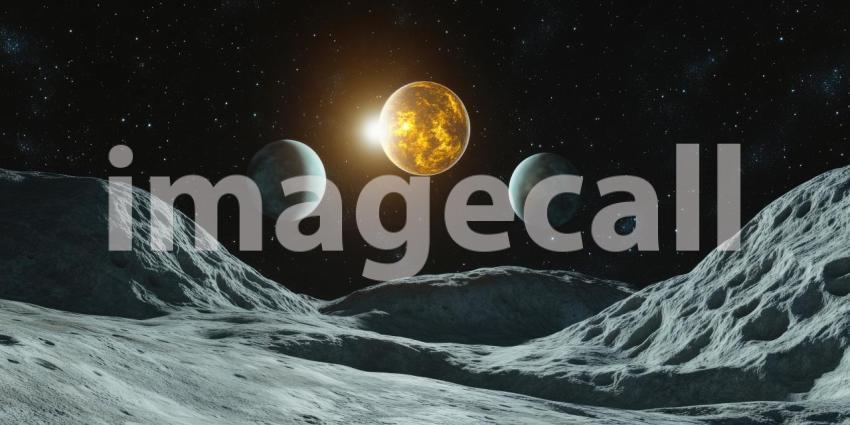 Deep Space View with Multiple Planets and a Glowing Nebula, Cosmic Scene, Galactic Background