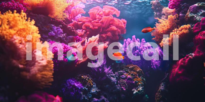Deep Underwater Coral Reef, Vibrant Marine Life, Colorful Coral, Ocean Ecosystem, Aquatic Paradise Background