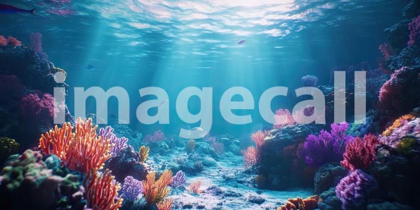 Deep Underwater Coral Reef, Vibrant Marine Life, Colorful Coral, Ocean Ecosystem, Aquatic Paradise Background