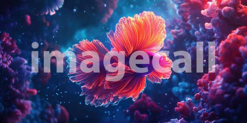 Deep Underwater Scene with Glowing Fish and Corals, Bioluminescent Marine Life, Ocean Glow Background