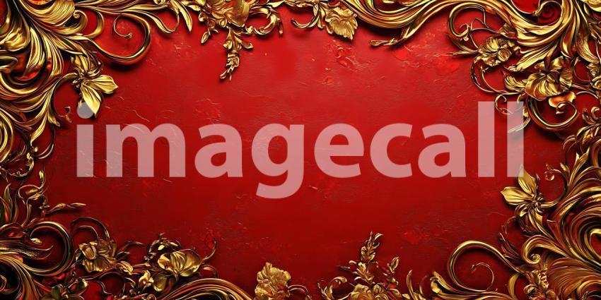 Crimson Canvas with Gilded Blooms A Symphony of Opulence Texture and Floral Grace